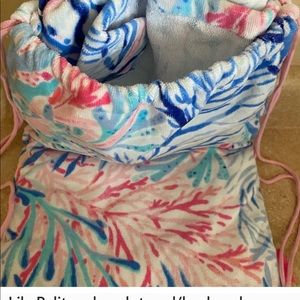 Lily Pulitzer towel folds into backpack with spacious room for drinks/snacks